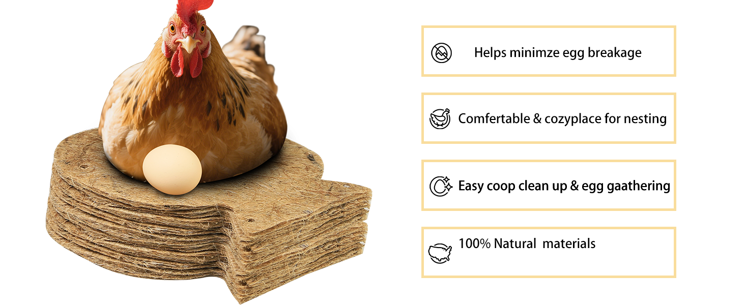 Natural Jute Fiber Chicken Nesting Pads 10Pcs 2 Chicken and mat